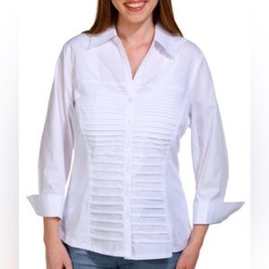 Zac & Rachel White Pleated Button-Down Shirt plus size